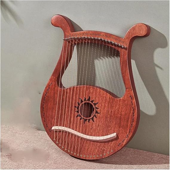 Harp Instrument 19 Strings Lyra Harp Single Board Solid Wood Harp Beginner Practice Musical Instrument with Wrench Replacement String (B)