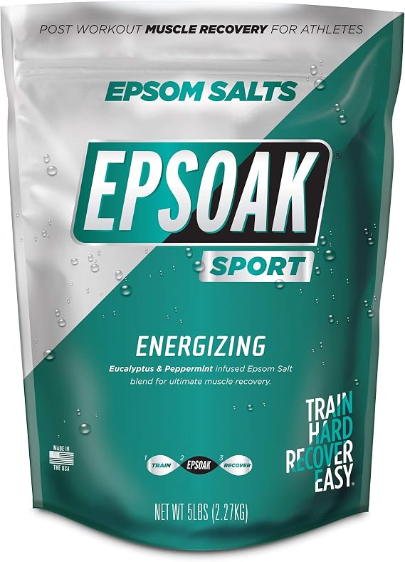 Epsoak Sport Epsom Salt 5 lb. Magnesium Sulfate USP. Resealable Epsom Salt Bag Eucalyptus, Made in The USA, Cruelty-Free Certified