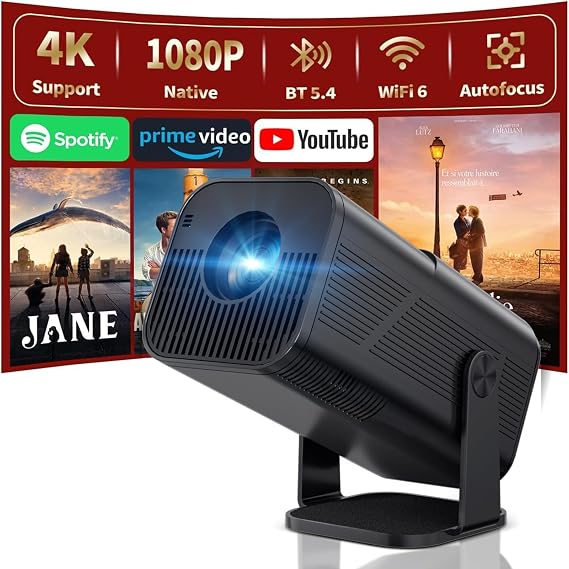 Projector with Wi-Fi and Bluetooth, 4K Full HD 1080P Smart Mini Portable Projector with 180 Stand, Auto Vertical Keystone, Compatible with HDMI/USB/TV Stick/Phone/Laptop