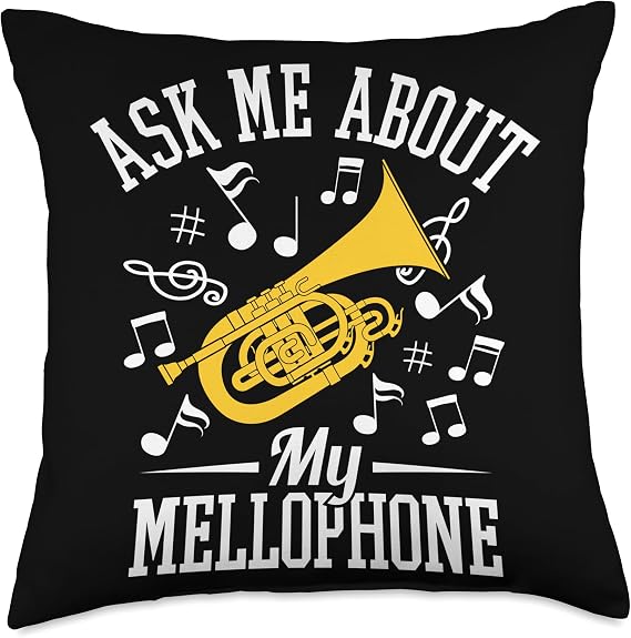 Mellophone Lyre and Flip Folder Brass Instrument Marching Band Mellophonist Accessories Mellophone Player Throw Pillow, 18x18, Multicolor