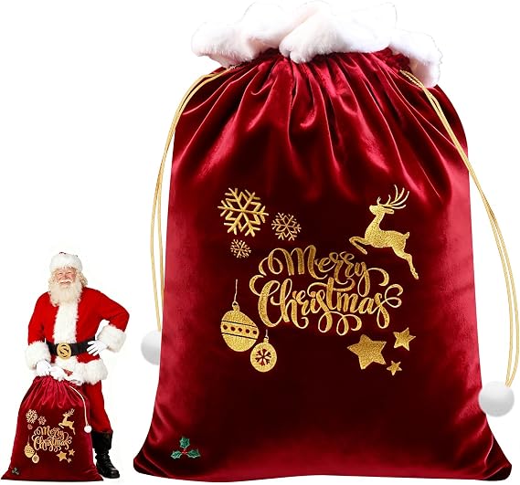 DTNESS 36"x56" Large Santa Sack Gift Bag with Velvet Pompoms for Xmas Decor