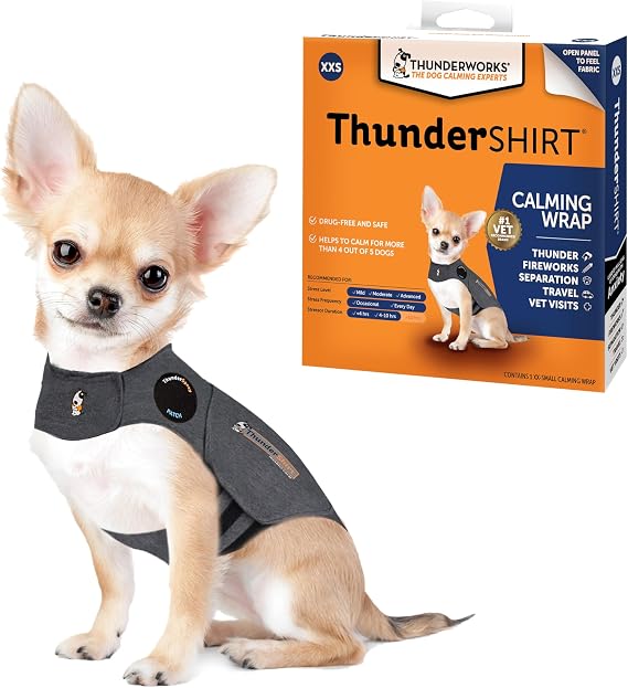 ThunderShirt for Dogs Calming Anxiety Vest, XX Small, Heather Gray | Skin-Friendly Dog Anxiety Shirt, Helps Reduce Stress from Thunder, Fireworks & Travel