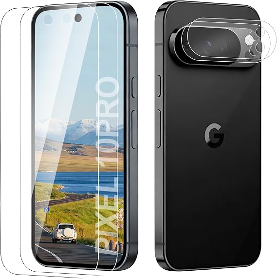 TECHO Screen Protector for Google Pixel 10 Pro Case Friendly Edge to Edge Bubble-Free Ultra HD Screen Protector Pack of 3 Screen Protectors and 2 Pieces Camera Protection