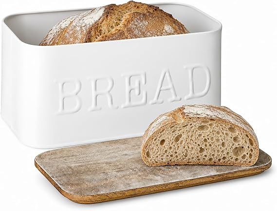 Mud Pie Circa Bread Box, White Kitchen Countertop Storage, 12 Inch