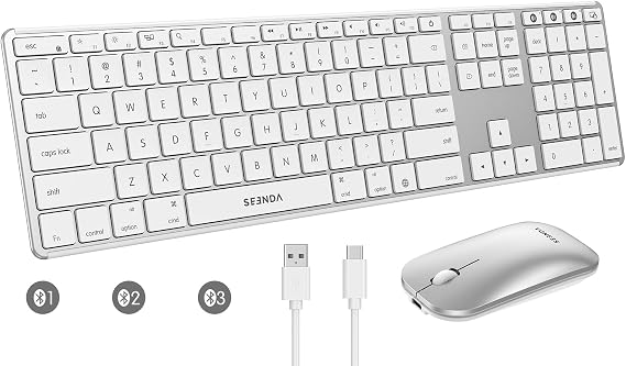 seenda COS500 Bluetooth Keyboard and Mouse, Multi-Device, White/Silver