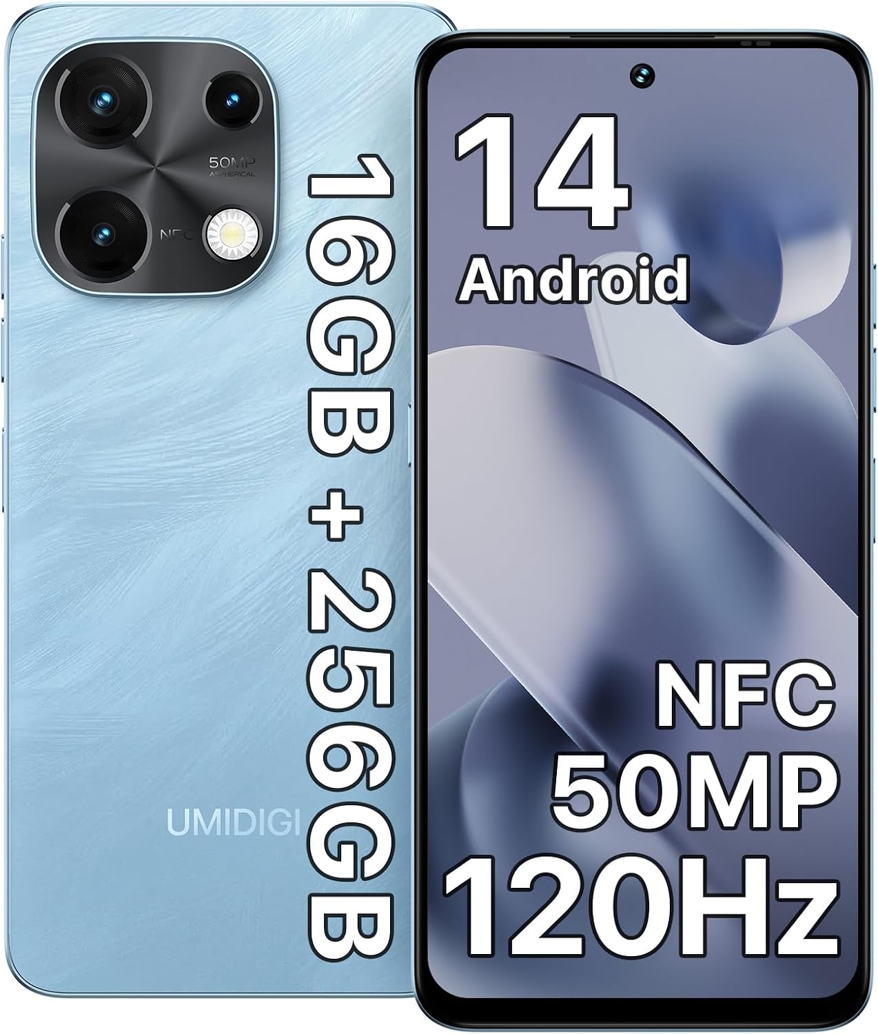 UMIDIGI Note 100 Unlocked Phones,Android 14 Cell Phone,1688 GB256GBTF 1TB,4G Dual SIM Android Phone,6.8HD120Hz Display,50MP Camera,5000mAh20W Fast Charging,AI FaceFingerprint Unlock,NFC,GPS