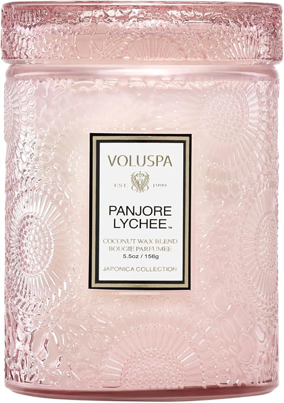 Voluspa Panjore Lychee, Small Candle Jar, 5.5 oz, 50 Hour Burn Time, Coconut Wax for Clean Burning, Handcrafted in the USA