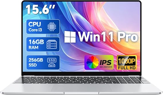 15.6" Laptop, WIN 11 Pro Computer, Core 2C4T 2.30 GHz Base Speed, 16GB RAM