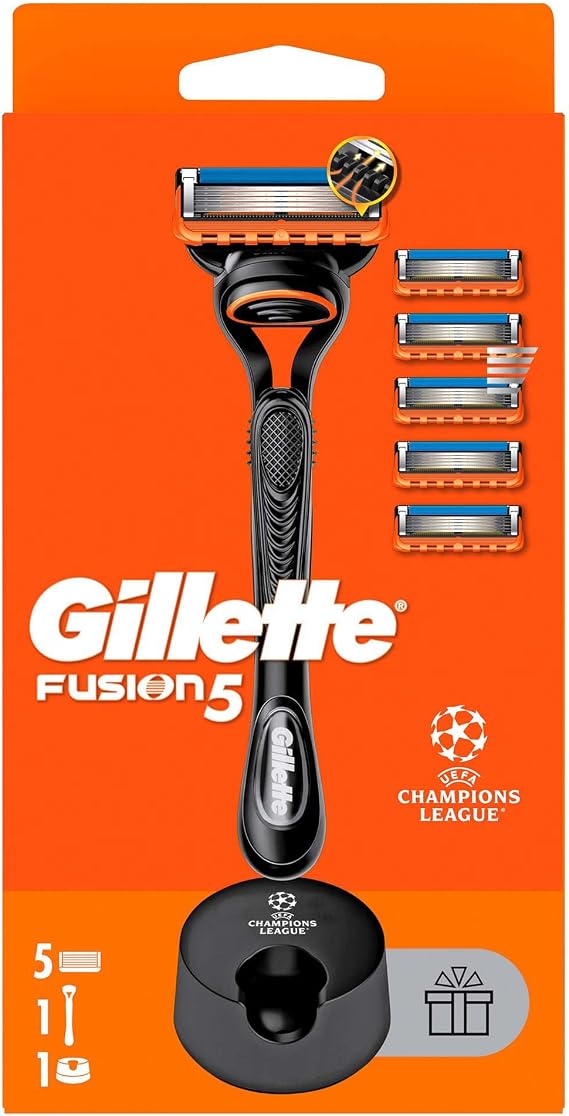 Gillette Fusion Tıraş Makinesi + 5 Adet Yedek Tıraş Bıçağı + Premium Stand Hediyeli Paket