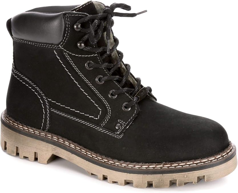 AM Shoes Mens Warm Lined Leather Lace Up Boot Shoes, Black/Dark Grey, US 11