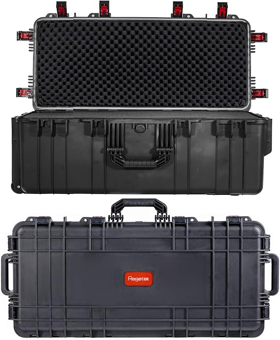 Regetek Waterproof Rolling Case 36 x 17.5 x 13.5 Inch, Hard Equipment Carring Case with Foam/Wheels/ 3 Large Handle for Camera, Tool, Crushproof, Dustproof, Lockable, Inner 32.1" x 13.9" x 10.8"