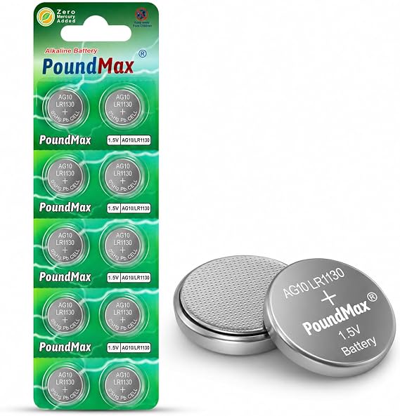 PoundMax AG10 LR1130 Batteries 1.5 Alkaline Button Battery Combo Pack - 10 Count