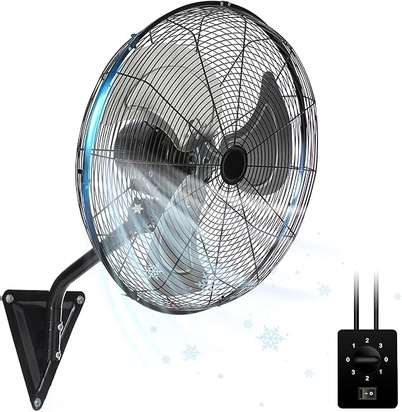 WARMLREC 20" Wall Mount Fan, 7000 CFM High Velocity Oscillating Wall Mount Fan with 3 Speeds & Adjustable Tilting, Heavy Duty Wall Mounted Fan for Garage, Factory, Patio, Commercial Use, ETL, Black