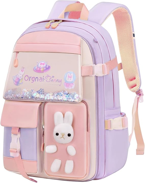 Girls Bunny Backpack Cute Kids Bookbag for Elementary School Kawaii Preschool Outdoor Daypack Purple