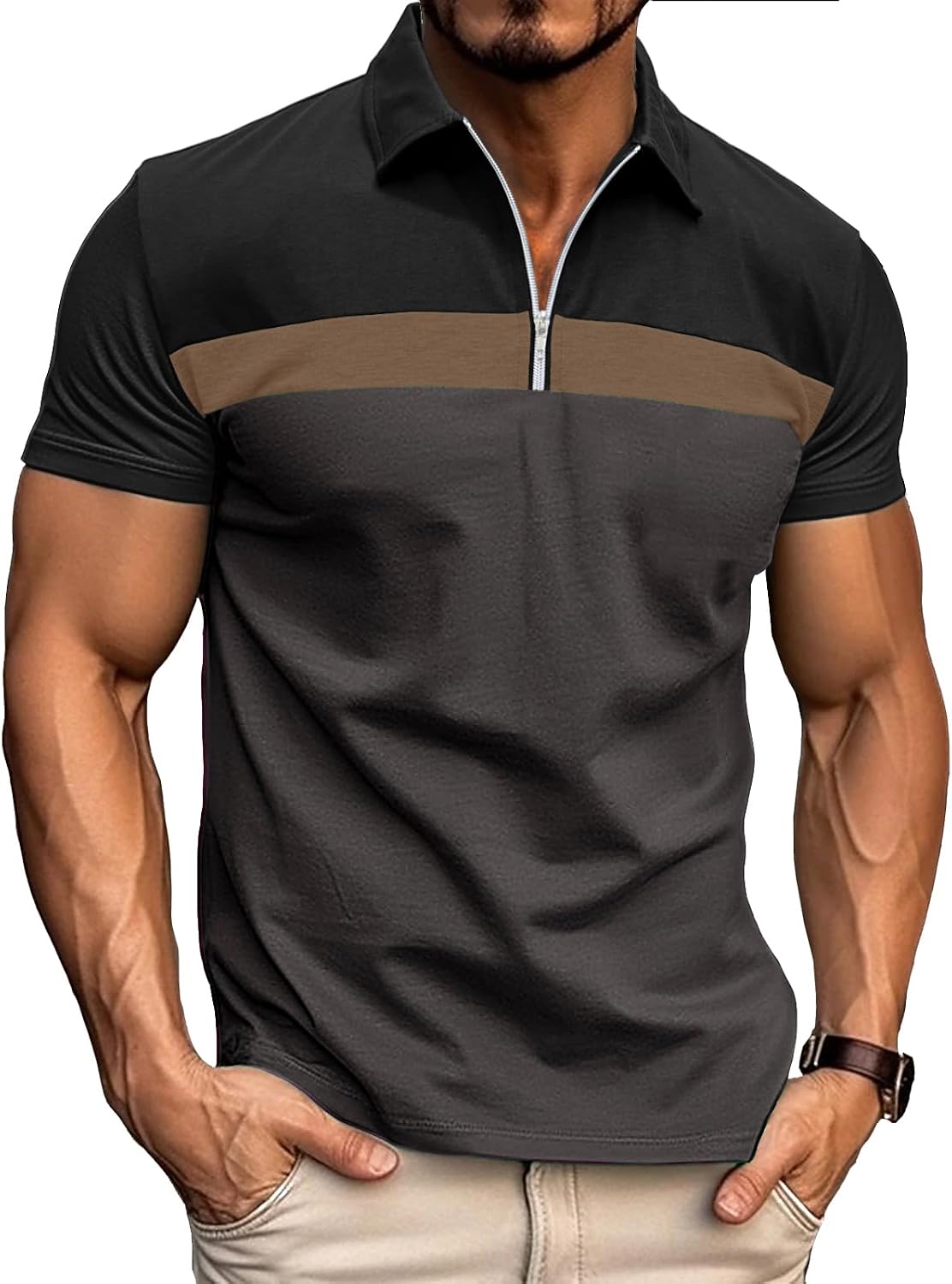 Ryehack Men's 14 Zip Polo Shirts Short Sleeve Raglan T-Shirt Casual Tops Golf Shirt Regular Fit S-3XL