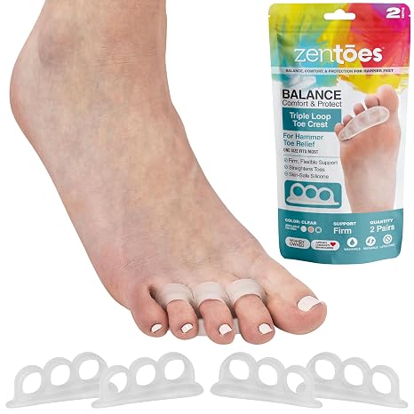 ZenToes Hammer Toe Corrector, Triple Loop Gel Toe Spacers, 4 Pack