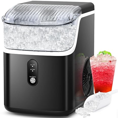 COWSAR Nugget Ice Makers Countertop, Soft Chewable Crushed Ice Maker Machine, Portable Pebble Ice Maker Countertop, 34Lbs/Day, Self-Cleaning, One-Button Operation Ice Machine for Home Kitchen Party