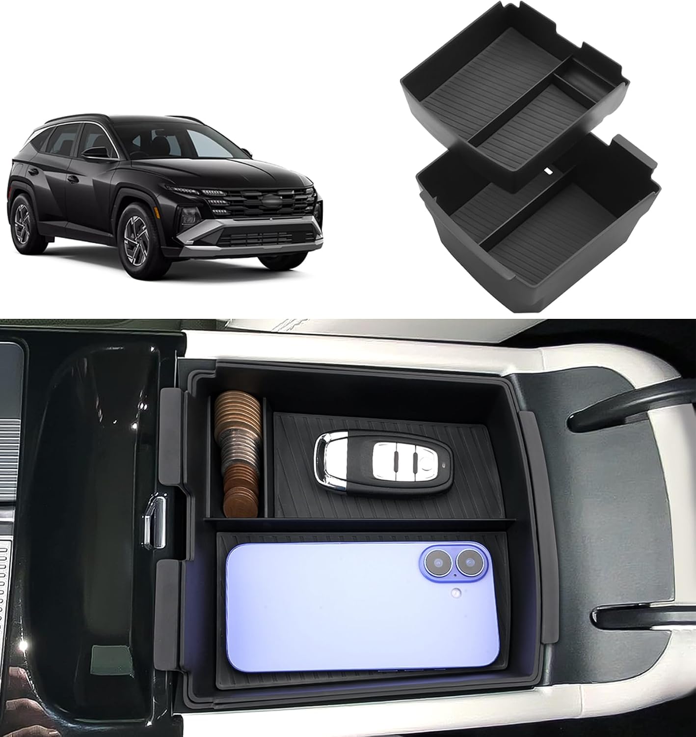 Double Layer, 2025 Tucson Limited Center Console Organizerfor 2025 Tucson Hybrid Blue,SEL Convenience,N Line,Limited, Durable ABS Plastic 2025 Tucson Accessories—Only for Electronic Shift