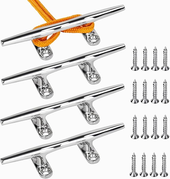Hoffen Boat Cleat, 4 Pack 316 Stainless Steel 4 inch 5 inch 6 inch Open Base Dock Cleat Marine Grade Rope Cleat with Fasteners for Kayaks, Nautical Decor