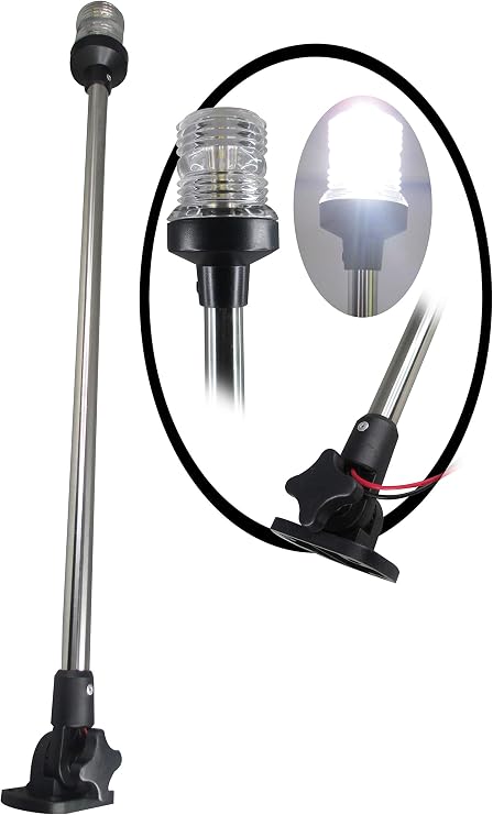 Pactrade Marine 12V Marine Boat Yacht Pontoon Navigation Anchor Light 360 Degrees All Around Nature White LED Splashproof Black Housing USCG-Certified Approved (Fold Down Base (H=25"))