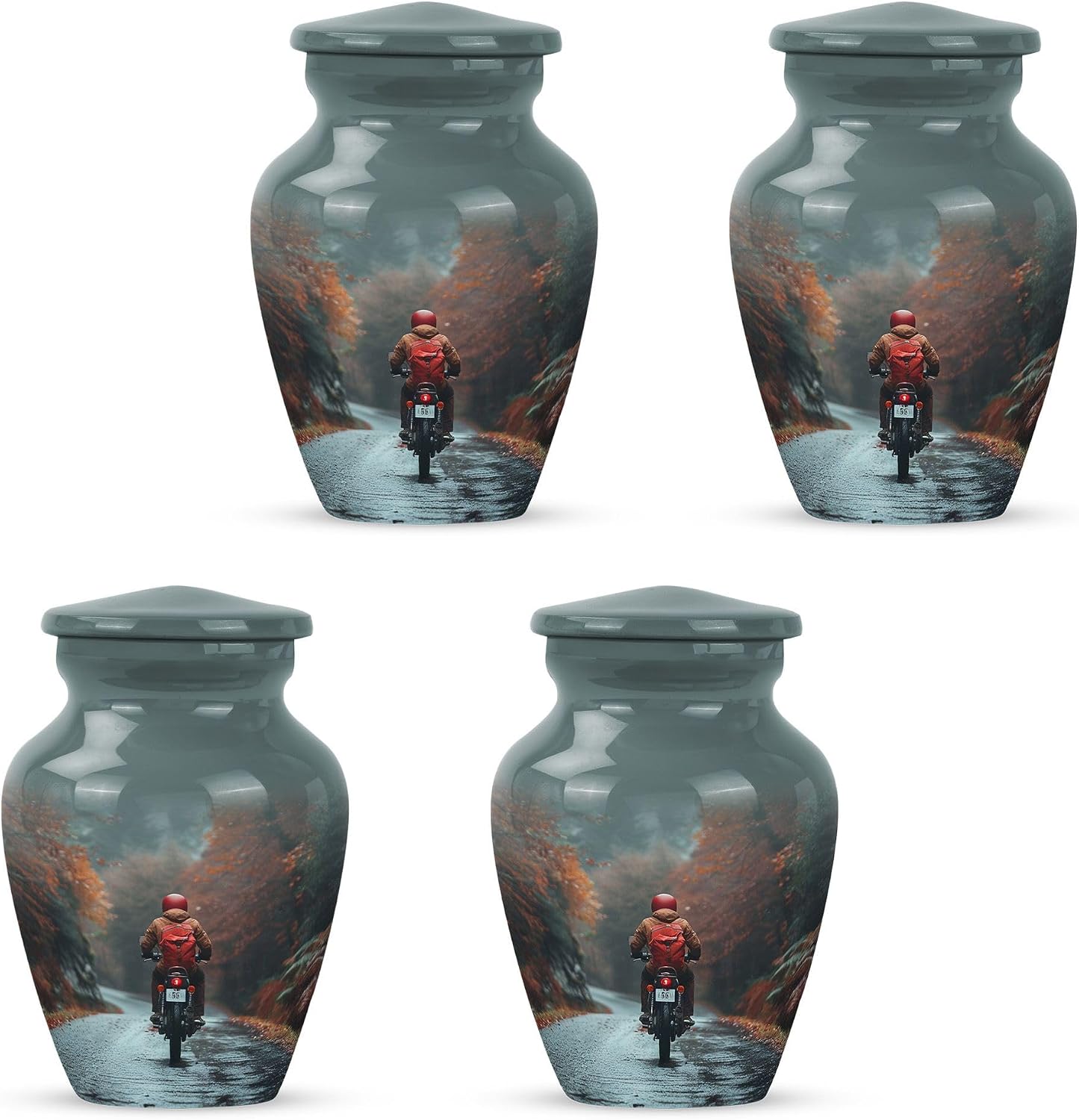 Motorcycle Riding Cremation Urns for Human Ashes - Blue Small Funeral Urns for Human Ashes Adult Man - Decorative Urn Keepsake for Dad - Keepsake Urs for Male & Female 3 Inch, Pack of 4