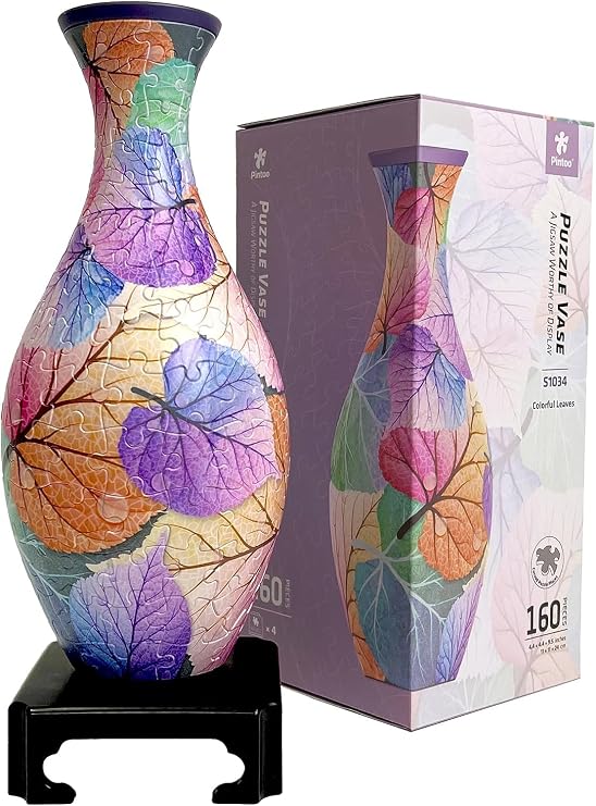 Pintoo Unique 3D Puzzle Vase for Adults - 160 Curved Plastic Pieces [S1034] | Colorful Leaves - Crafts for Adults, Housewarming Gift for Flower Arrangements and Home Decor