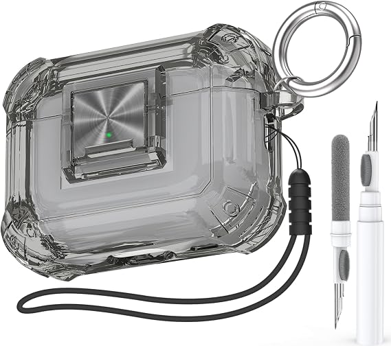 for AirPods Pro 2nd Generation Clear Case Cover with Secure Lock Clip Full Drop Protection,High-Transparent Soft TPU Material and Equiped with Cleaner Kit (Black)