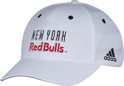 adidas MLS New York Red Bulls Mens White Wordmark Structured Adjustable Hat, One Size, White