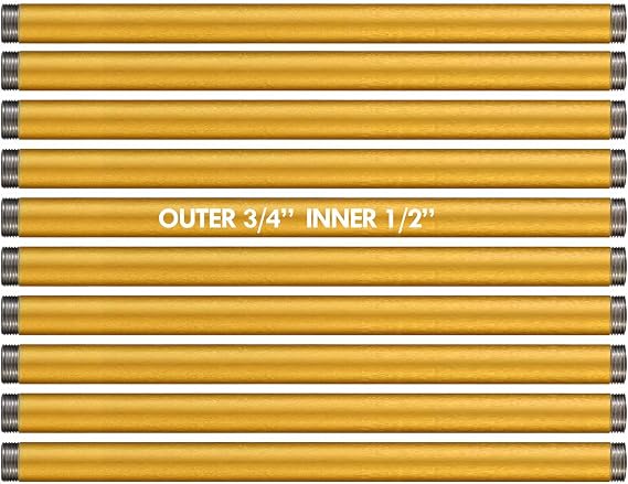 1/2 inch x 17" Industrial Pipe Nipples Gold Heavy Duty Floating Shelf Bracket Steel Blind Shelf Supports, Malleable Craft Furniture Pipe Fittings
