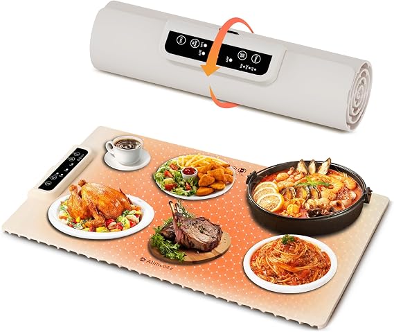 Silicone Heating Mat for Food, Full Surface Graphene Portable Electric Warming Tray, Roll Up Heating Tray with 3 Temperature Settings, Auto Shut-Off, 23.614.9 Food Warmer Mat for Parties