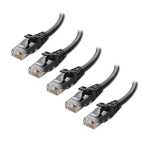 Cable Matters 10Gbps 5-Pack Snagless Cat 6 Ethernet Cable, 14ft, Black | 24 AWG Bare Copper, Gold-Plated RJ45, PoE++, 550MHz Bandwidth, Cat6 Cable, Ethernet Cord