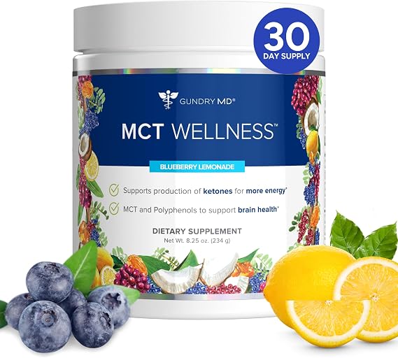 Gundry MD MCT Wellness Powder, Blueberry Lemonade, 30 Day Supply