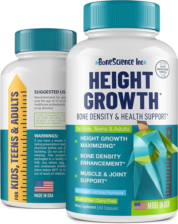 Height Growth Maximizer - Growth Optimization Supplement for Teens & Young Adults Bone & Development Support with Calcium, Vitamin D3, Zinc & Amino Acids 60 Count