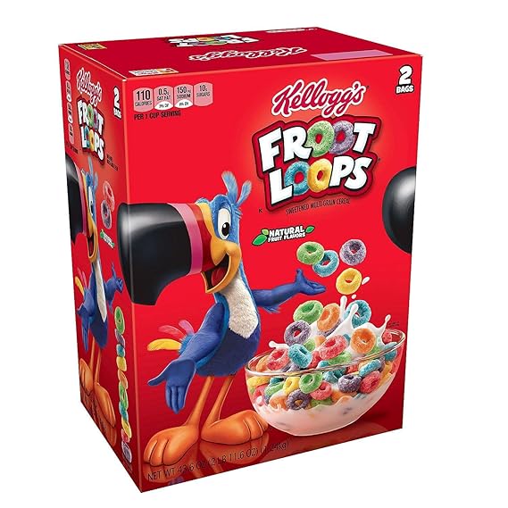 Kellogg's Froot Loops Breakfast Cereal, Fruit Flavored, Breakfast Snacks with Vitamin C, Family Size, Original, 19.4oz Box (1 Box)