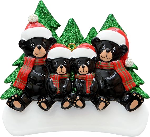 MAXORA Personalized Family Christmas Ornament 2026 Black Bear Family of 4