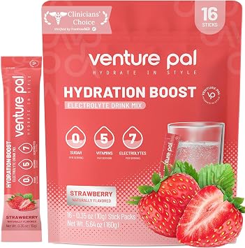 Venture Pal Sugar Free Electrolytes Powder Packets - Liquid Daily IV Hydration Packets | Instantly Hydrating & Party Recovery | 5 Vitamins & 7 Electrolytes | Certified Vegan, Keto, Non-GMO | 16 Sticks