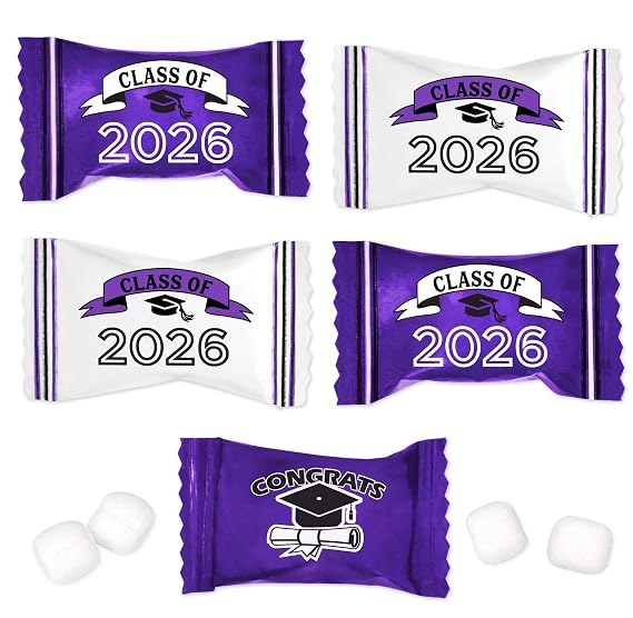 Purple Graduation Butter Mints Class of 2026 Candies Bag 100 Count Individually Wrapped Congratulations Grad Mint Candy 13 Ounce Bags Goody Treat Sweet Holiday Dinner Party Supplies Decoration