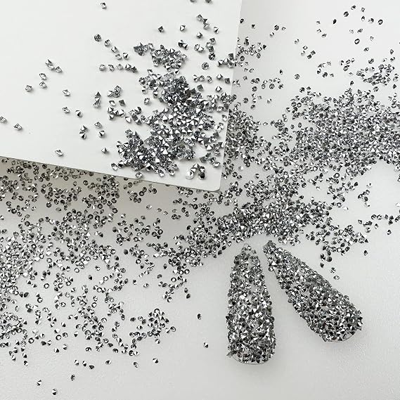 HUETFAT 8800Pcs Silver Pixie Nail Crystals Rhinestones-1.2mm Micro Gems Glitter Beads for Nails-Mini Sand Nail Diamonds Stone Swarovski Shine-Sugar Glass Crystals Tiny Jewels Bling Charms for Nail Art
