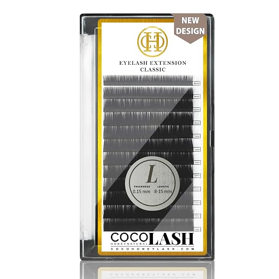COCO Honey Lash Eyelash Extensions, Classic L Curl [0.15mm], Faux Mink Individual Lash Extensions (Length: 8-15mm Mix)
