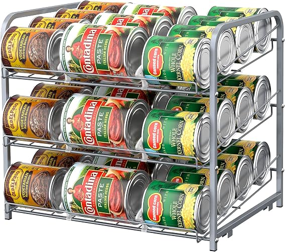 BTY Can Organizer for Pantry Stackable Can Storage Organizer Rack Stacking Can Dispenser Small Space 3 Tier Holds up to 36 Cans for Pantry, Kitchen, Cabinet- Silver