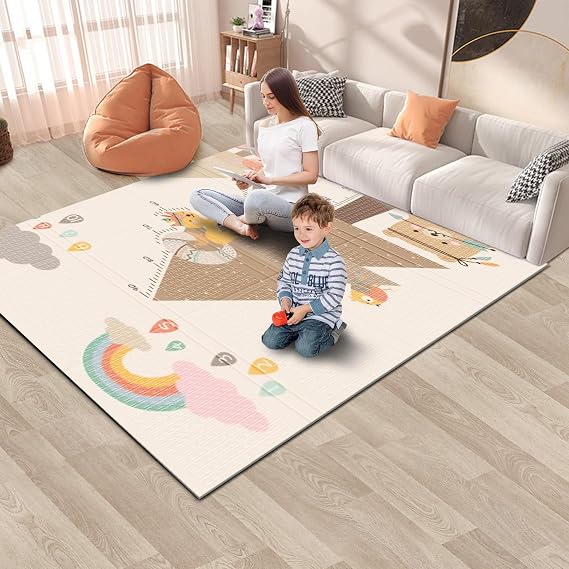 Fshibila 50" 50 Baby Play Mat for Floor, Baby Playmat for Playpen, Thick Ultra Soft Playpen Mat for Playing or Crawling, Provides Cushioning, Double-Sided Pattern (0.4" Thick)