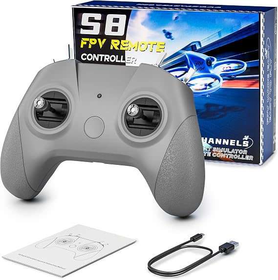 FLYDrone S8 Pro FPV Simulator Controller for Windows PC, USB-C Drone Flight Simulator Joystick, 8-Channel Mode 2 RC Training Remote with Non-Centering Throttle for Liftoff/DRL/Uncrashed, Grey (Grey)