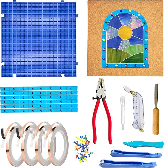 Stained Glass Supplies Kits, Glass Cutting Tools, Black Backed and Silver Backed Copper Foil Tape for Stained Glass Making (Basic Kit)
