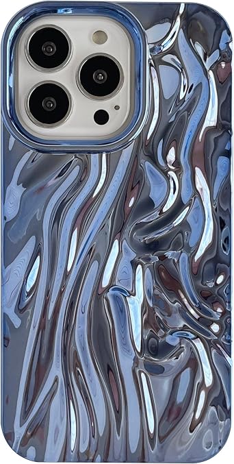 Caseative for iPhone 13 Pro Case,Pleated Water Ripple Chrome Wave Pattern Soft Phone Case Blue
