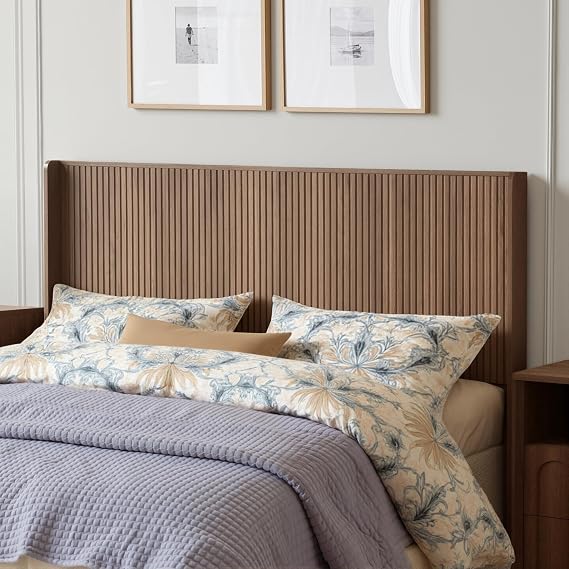 FORTUNETEC 78.7" King Size Wooden Headboard, Fluted Panel Headboard, Walnut