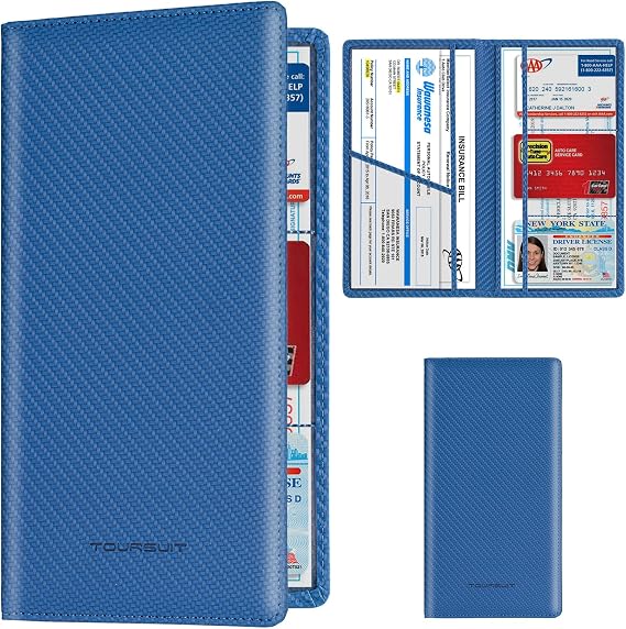 TOURSUIT Car Registration & Insurance Card Holder, Carbon Blue