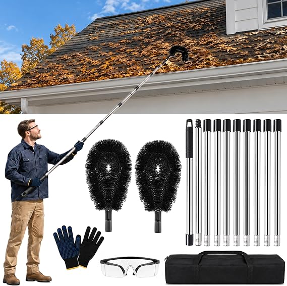 10.5FT Gutter Cleaner Kit, Flexible Brush Head, Extendable Pole Tool