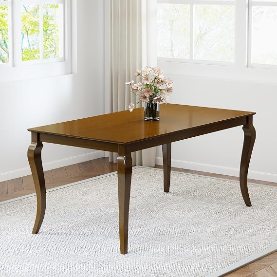 60" Farmhouse Dining Table for 4-6 People, Rectangular Desk Table with Wooden Top and Legs for Open Kitchen/Restaurant/Office, Brown(Table Only)