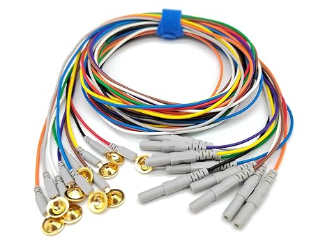 EEG Gold Cup Electrodes, 59 Inch Multicolor Cables, DIN 1.5mm Plug, Electroencephalogram Leads, 10pcs/pkg