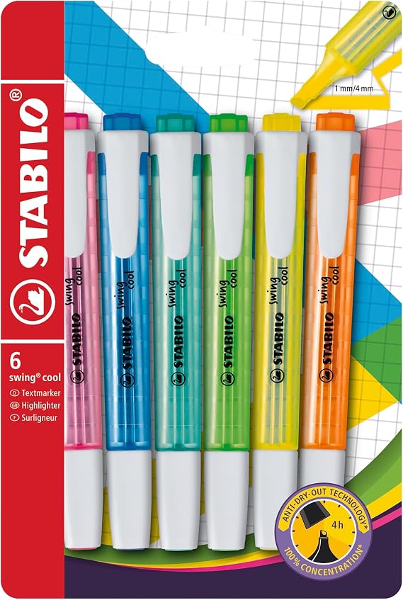 STABILO swing cool - Fosforlu Kalem - 6'lı Paket - Çeşitli Renkler